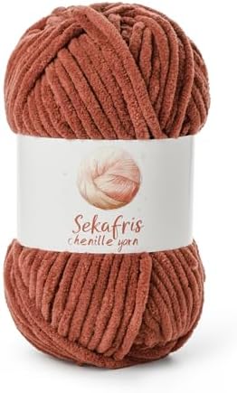 Chenille Blanket Yarn for Crocheting Size 5 Bulky Yarn Rust by Sekafris