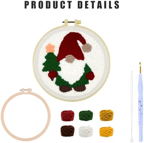 HYINUS DIY Punch Needle Kit for Beginners, All-in-One Embroidery Starter Set for Adults & Teens with Pre-Stamped Fabric, Soft Yarn & Adjustable 7.87IN Hoop for Wall Art & Home Decor Craft (Gnome) - Image 2