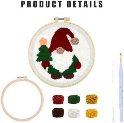 HYINUS DIY Punch Needle Kit for Beginners, All-in-One Embroidery Starter Set for Adults & Teens with Pre-Stamped Fabric, Soft Yarn & Adjustable 7.87IN Hoop for Wall Art & Home Decor Craft (Gnome) - Image 2