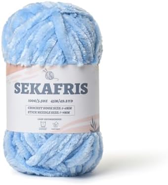 Chenille Velvet Soft Yarn Sky Blue 1 Pack by Sekafris
