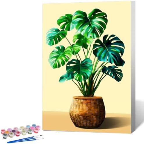 Framed Paint by Numbers Kit for Adults, Tropical Plant Decor 8x12 Inch by Okarina