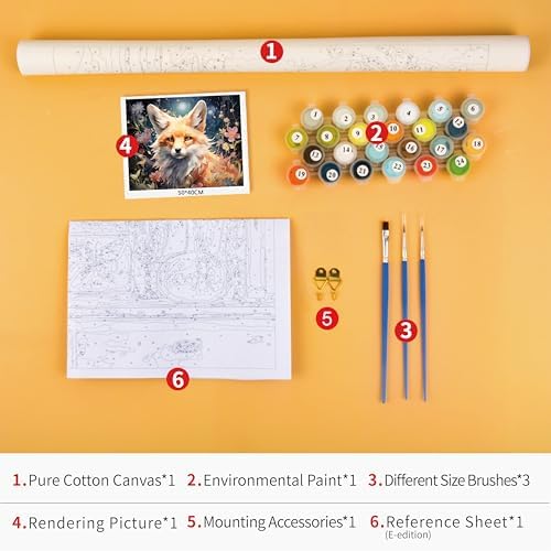 TUMOVO Fox with Flowers Paint by Numbers Craft Kit for Adults - Image 3