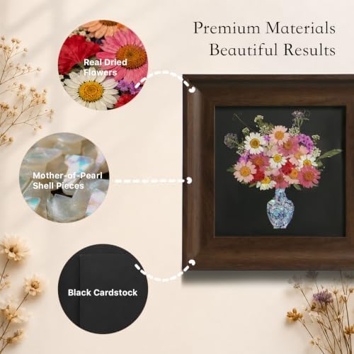 Framed Dried Flower DIY Craft Kit with Mother of Pearl Inlay, Pressed Flower Art Kit with Wooden Frame, Handmade Floral Wall Decor & Gift for Adults and Beginners - Image 5