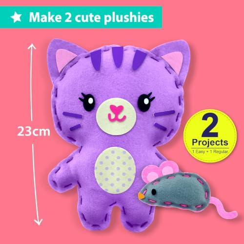 KRAFUN Beginner Sewing Kit, Sew Kitten & Mouse, Pre-Cut Felt, Kids Ages 5+ - Image 3
