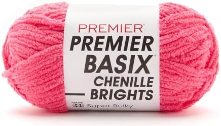 Premier Basix Chenille Brights Yarn, Plush Bulky Chenille Yarn for Crocheting & Hand Knitting, Soft Yarn for Cozy Projects, Chunky Yarn for Hand Knitting, Hibiscus by Premier