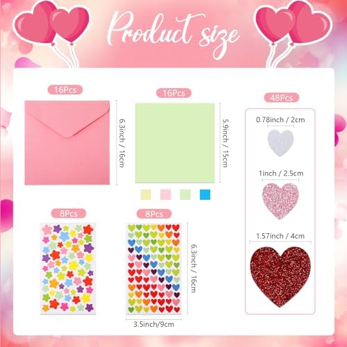 Zonon 16 Pack Valentines Crafts DIY Card Valentines's Day Kits Foam Heart Sticker Craft DIY Kits Envelopes Cards Set for Exchange Gifts (Colorful) - Image 2