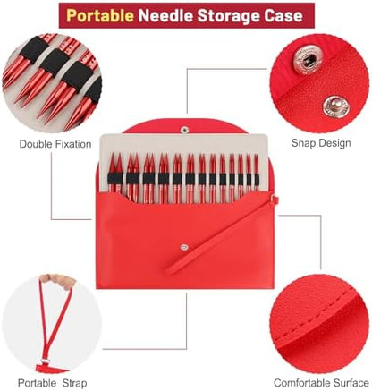 Aeelike 13 Pairs Interchangeable Knitting Needles Set 3-10.0mm, Cherry Red - Image 5
