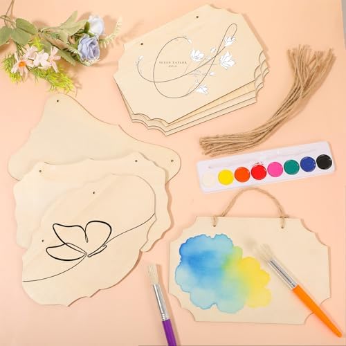 40 Pcs Unfinished Wood Sign Blank, 4 Style Rectangular Wooden Plaques with Hanging Ropes for DIY Painting, Crafts, Home Door Wall Art and Holiday Decor, 9 x 5.91 Inch - Image 6