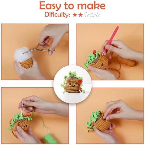 A-URA Learn to Crochet Kit for Beginners Kids and Adults, Premium Pattern Sunflower Beginner Crochet Kits with Easy Tube Yarn & Step-by-Step Video Tutorials (Hanging Pot Plant) - Image 7