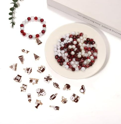 3000PCS+ Game Day Beads for Bracelets Making Clay Heishi Beads Pearl Acrylic Letter Bead Enamel Football Charms for Bracelet Earrings Necklace Making DIY Game Day Accessories (Burgundy White) - Image 5