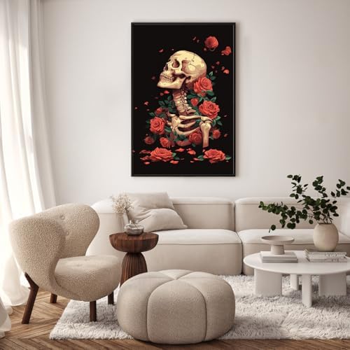 Framed Paint by Numbers Kit for Adults, Skeleton & Red Roses, 8 x 12 Inch - Image 2