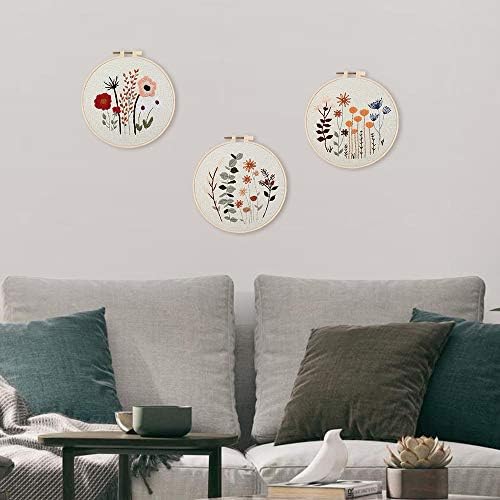 Uphome 3 Pack Embroidery Starter Kit for Beginners Stamped Cross Stitch Kits with Cute Flowers and Plants Patterns with 1 Embroidery Hoop and Color Threads for Adults Kids - Image 6
