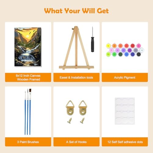 MOGTAA Landscape Paint by Numbers Kit for Adults Beginners with Frame, Sunset Adult Paint by Number Kits on Canvas with Easel, Easy DIY Oil Painting Kits for Home Decor, 8x12in - Image 5