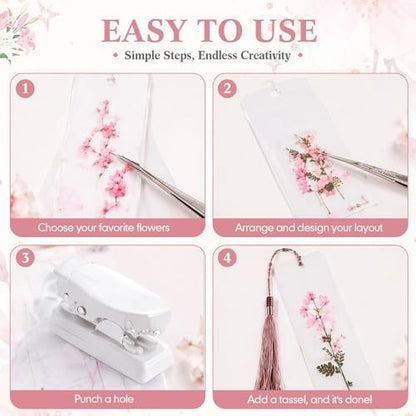 Fuyoooo 61 Pcs Pressed Flower Bookmark Kit,Pink Orange Purple,2 x 6 Inch - Image 3