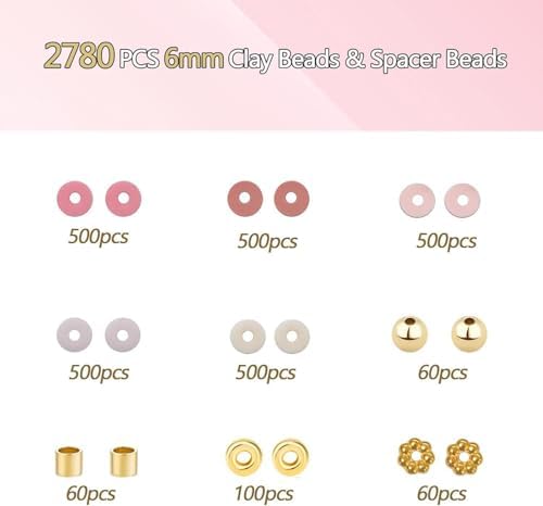 Believo Polymer Clay Beads Kit for DIY Jewelry with Elastic Cord, Colorful Flat Heishi Beads and Spacer Pieces – Ideal for Friendship Bracelet & Necklace Making (Pink) - Image 2