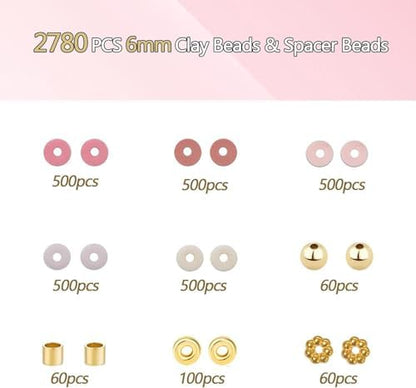 Believo Polymer Clay Beads Kit for DIY Jewelry with Elastic Cord, Colorful Flat Heishi Beads and Spacer Pieces – Ideal for Friendship Bracelet & Necklace Making (Pink) - Image 2