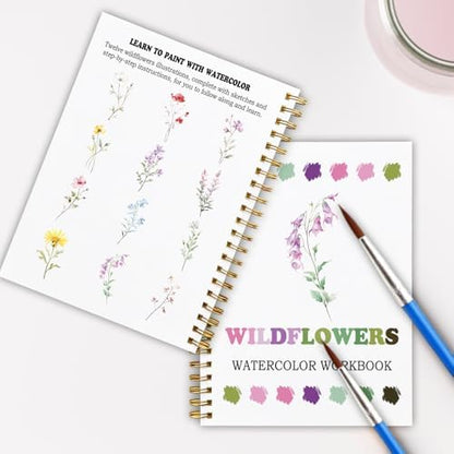 12 Wildflower Patterns Watercolor Set, Painting Book for Beginners, Stress Relief Art Gift for Women and Adults, Relaxing DIY Workbook, Boho Nature Lover Kit - Image 6