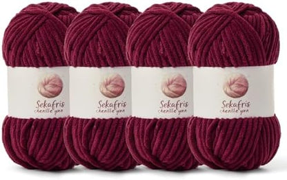 Chenille Blanket Yarn for Crocheting Size 5 Bulky Yarn 4 Burgundy by Sekafris