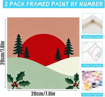 4 Pack Paint by Numbers Kit for Adults Beginners with Frame, Easy Winter Landscape Adults Paint by Numbers Kits with Canvas Paints Brushes, Sunset Oil Painting Arts and Crafts for Wall Decor 8 x 8 In - Image 4