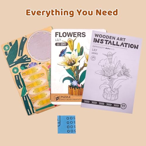 Evankin 3D Wooden Lily Puzzle Kit, DIY Bouquet Model - Image 5