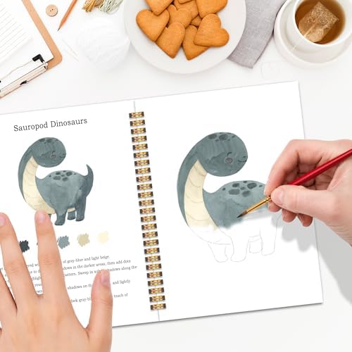 Easy Dinosaur Watercolor Workbook for Beginners, Water Coloring Book, 18 Colors Watercolors Paint Set, 12 Patterns Watercolor Kit, Fun Family Art Activity, Gift for Adults Teen - Image 5
