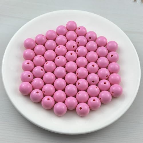 60pcs Acrylic Round Beads for Crafts 14mm Resin Candy Color Spacer Beads with Hole for Jewelry Making Sewing Crafts Decoration Necklaces Bracelets Earrings Supplies(Pink) - Image 2