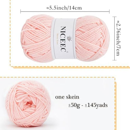 NICEEC 300g Soft Assorted Colors Yarn 100% Acrylic 870yds -Light Pink - Image 2