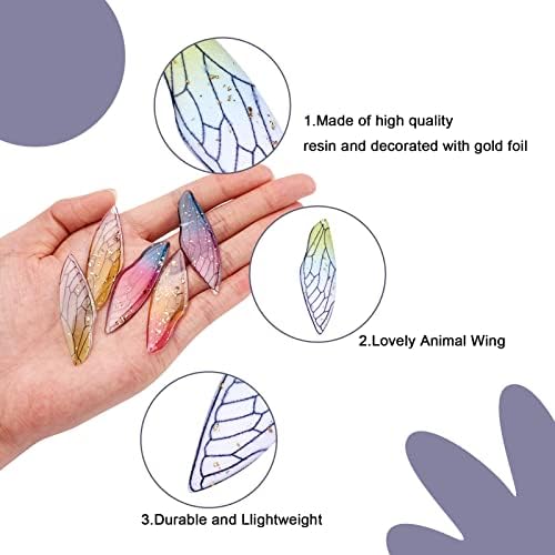 FASHEWELRY 50Pcs Resin Big Wing Charms Transparent Insects Wing Pendants Colorful Dragonfly Wings Hanging Charms with Gold Foil for Jewelry Making - Image 5