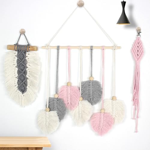 BUFANTL DIY Macrame Leaf Kit for Beginners, 3-in-1 Starter Set with 2 Wall Hangings & 1 Keychain, Boho Weaving Craft Kit with Printed Tutorial for Adults - Image 5
