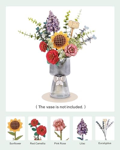 3D Wooden Puzzles Flower Bouquet Model Kit Building Set for Adults, Wooden Flower Building Toy Botanical Collection, Creative Gift Idea Home Decor(Sunflower/Red Camellia/Pink Rose/Lilac) - Image 2