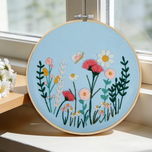 Flower Embroidery Kits for Beginners Adults, Hand DIY Embroidery Art Kits, Floral Stamped Cross Stitch Kits for Beginner Adults Craft Kits for Women, Entire Set of Embroidery Supplies & Video Tutorial - Image 2