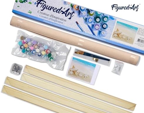 Figured'Art Paint by Numbers Kit for Adults Shells on The Seaside 16"x20" - Craft Art Painting Rolled Canvas with DIY Wooden Frame - Image 5