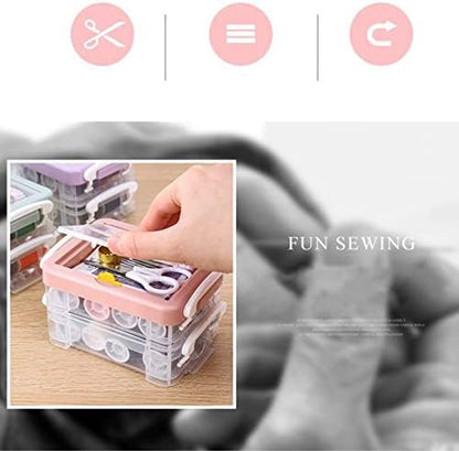 Agatige 30PCS Sewing Kit for Adults & Beginners, Three Layer Sewing Box Set Dual Purpose Handle Practice Kit with Case for Household (Pink) - Image 6