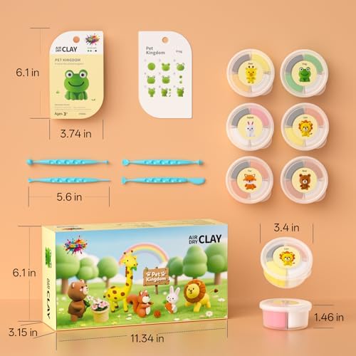 Air Dry Clay for Kids - 6 Animal Themed Modeling Clay Kit, Model Magic Clay with Sculpting Tools and Tutorials, Ultra Light & Soft, Non-Toxic & Safe, DIY Arts and Crafts School Projects for Kids - Image 3