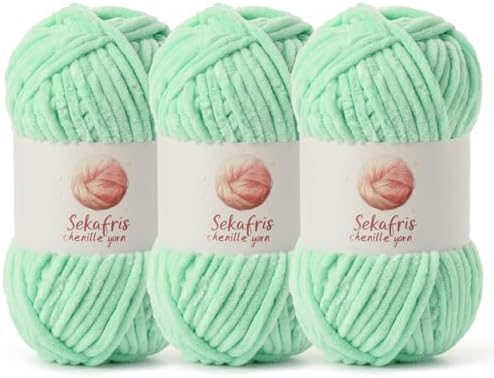 Chenille Yarn for Crocheting Size 5 Bulky Yarn 3 Mint Green by Sekafris