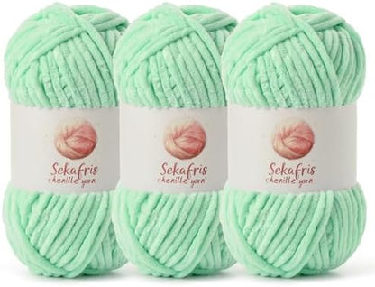 Chenille Yarn for Crocheting Size 5 Bulky Yarn 3 Mint Green by Sekafris