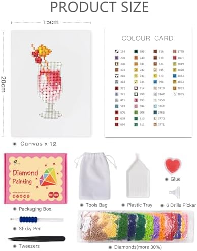 PeakLuv 12 Pcs Retro Small Diamond Art Kits, Vintage Cocktail Mini Diamond Painting Kits for Adults, 5D DIY Square Drill Diamond Dot, Quickly Finishable Mini Gem Art for Home Wall Desktop Decor, 6X7in - Image 3