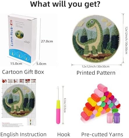 Latch Hook Rug Kit Dinosaur Easy for Beginners Round Shape Carpet Crochet Yarn Craft Mini Rug DIY Hook and Latch Little Tapestry for Home Decor 30x30cm-2 - Image 2