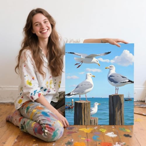 ACANDYL Seagull Paint by Numbers Kit for Adults Paint by Numbers for Adults Beginner Seaside Canvas Painting by Number Sea DIY Acrylic Oil Painting on Canvas Arts Craft Decoration for Wall 16x21 Inch - Image 6