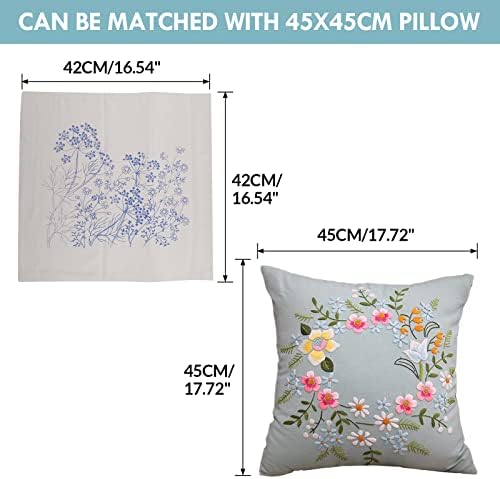 AMLESO DIY Embroidery Covers Kit Cushion Cover Semi-Finished for Living Room Sewing Supplies Adults Beginners Gift, Light Blue - Image 2