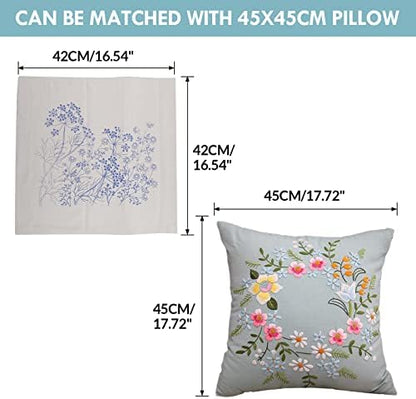 AMLESO DIY Embroidery Covers Kit Cushion Cover Semi-Finished for Living Room Sewing Supplies Adults Beginners Gift, Light Blue - Image 2