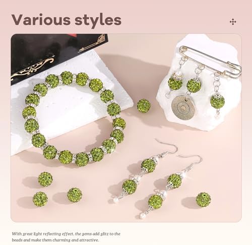200pcs 10mm Rhinestone Beads for Jewelry Making, Olivine Shiny Round Disco Ball Beads Bulk, Sparkle Crystal Clay Christmas for Bracelet Baseball Necklace Earring Crafting and DIY - Image 2