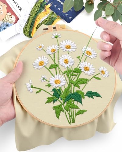 ERKOON Embroidery Kit for Beginners, Flower Cross Stitch Set Include Embroidery Cloth Hoops Threads for Craft Lover Hand Stitch with Embroidery Skill Techniques (Daisy) - Image 4