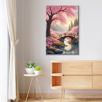 JOOZ Sakura Paint by Numbers Kit for Adults with Frame Landscape Paint by Number with Easel Lake Adult Paint by Number Kits Framed Canvas Mountain Oil Painting Kits for Home Wall Decor 8x12 Inch - Image 4