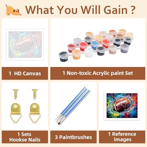 Reivworl Football Paint by Numbers Kit for Adults Beginner, 20" Wx16 L Football Paint by Number for Adult, Acrylic Painting Kits with Canvas for Gifts and Wall Decor - Image 6