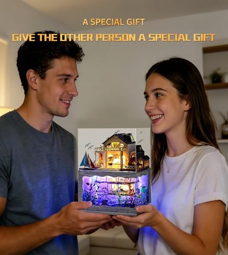 Spilay Miniature Dollhouse Kit with Furniture,DIY Dollhouse Kit Mini Modern Villa Model Plus Dust Cover and Music Box,1:24 Scale Creative Room Idea for Adult Birthday Gift(Hawaii Impression) - Image 7