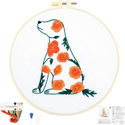 Crafmanoe Flowers Dog Embroidery Kits for Beginners Adults, Hand Embroidery Starter Kits, Stamped Cross Stitch Kits DIY Needlepoint Kit for Beginners Adults, Embroidery Hoop, Thread and Video Tutorial by Unknown