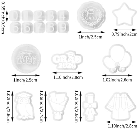 Graduation Polymer Clay Cutters & Stamps Set - 19pcs 0-9 Numbers, GARD/2026 Seals, Owl, Cap, Gown, Balloon for DIY Earring Jewelry, Soft Clay Crafts & Class Party Supplies - Image 3