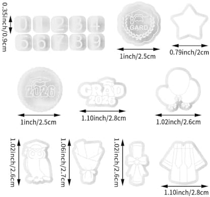 Graduation Polymer Clay Cutters & Stamps Set - 19pcs 0-9 Numbers, GARD/2026 Seals, Owl, Cap, Gown, Balloon for DIY Earring Jewelry, Soft Clay Crafts & Class Party Supplies - Image 3