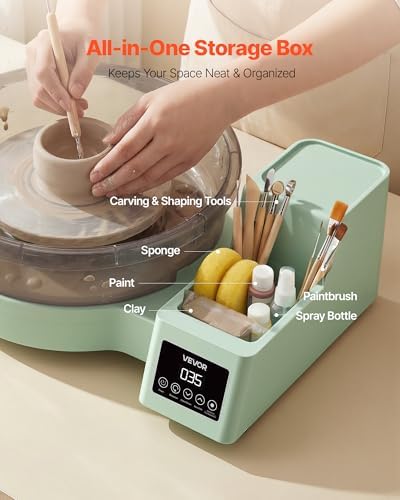 VEVOR Pottery Wheel for Adults, 14" and 11" Turntables, 450W Electric Table Top Pottery Wheel with Foot Pedal, 30-300 RPM Adjustable Speed, Detachable Basin, for Beginners, DIY Clay Art Craft, Green - Image 6